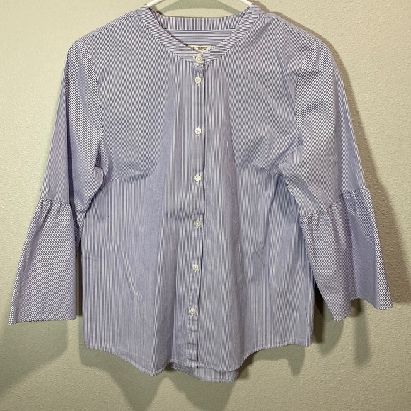 J crew striped button‎ up shirt collarless - Picture 1 of 8